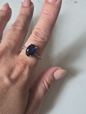 Classic Silver Ring with Deep Blue Oval Stone